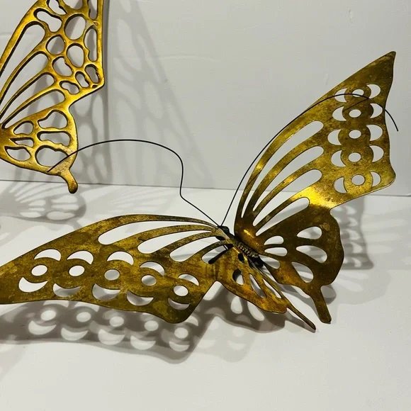Vintage 1970’s Midcentury Modern Brass Set of 3 Large Butterflies Wall Decor